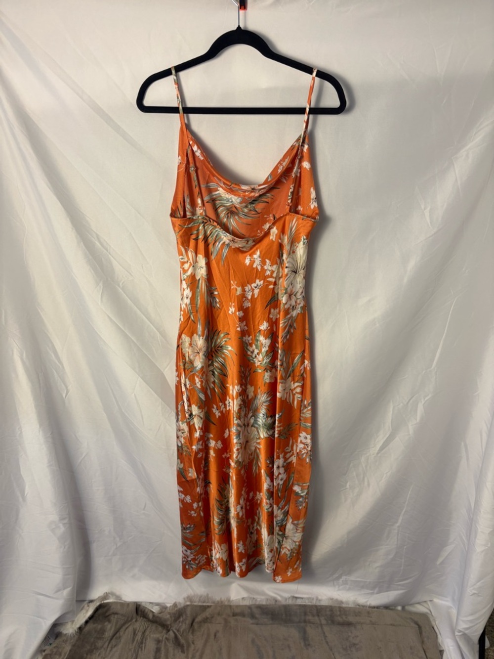Paper Heart Orange Floral Cowl Neck Slip Midi Dress Resortwear Sz L - Picture 3 of 5